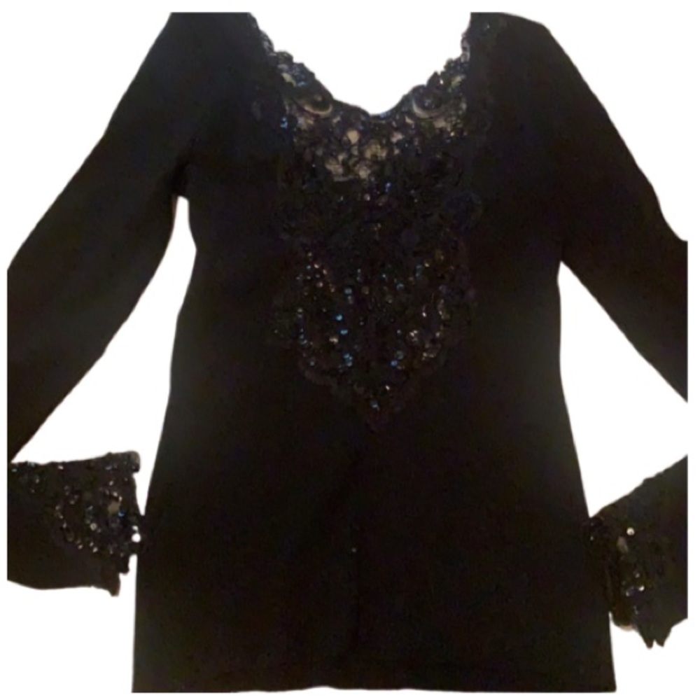 CACHE ELEGANT BLACK EMBELLISHED BEADED TOP SIZE MEDIUM COCKTAILS FORMAL NYE